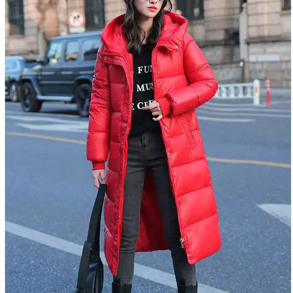 Women’s Travel-lite Long Line Hooded Puffer Jacket - Red / m - St Vesti | Coats & Jackets